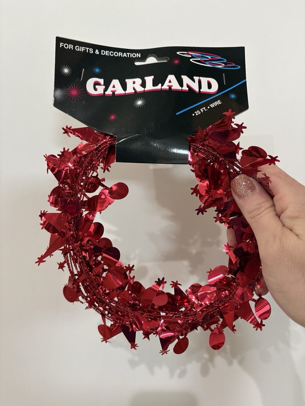 Vintage NOS Birthday Garland Red Foil Party Hats Balloons 25 Ft Decoration